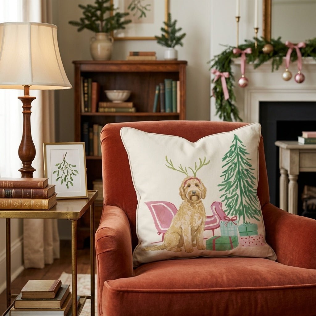 Goldendoodle Sleigh Ride Throw Pillow - Hillcroft Home