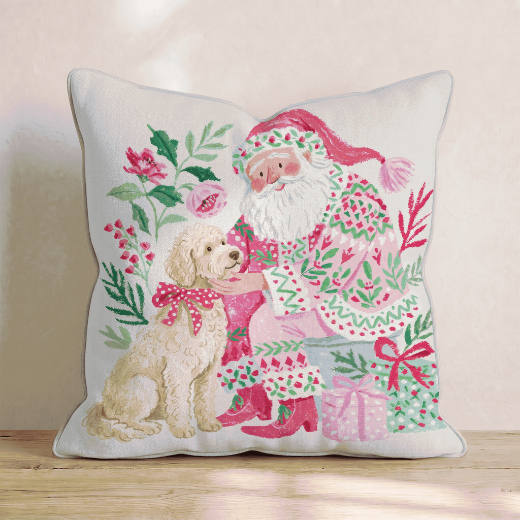 Goldendoodle with Santa Throw Pillow - Hillcroft Home