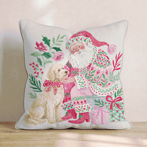 Goldendoodle with Santa Throw Pillow - Hillcroft Home