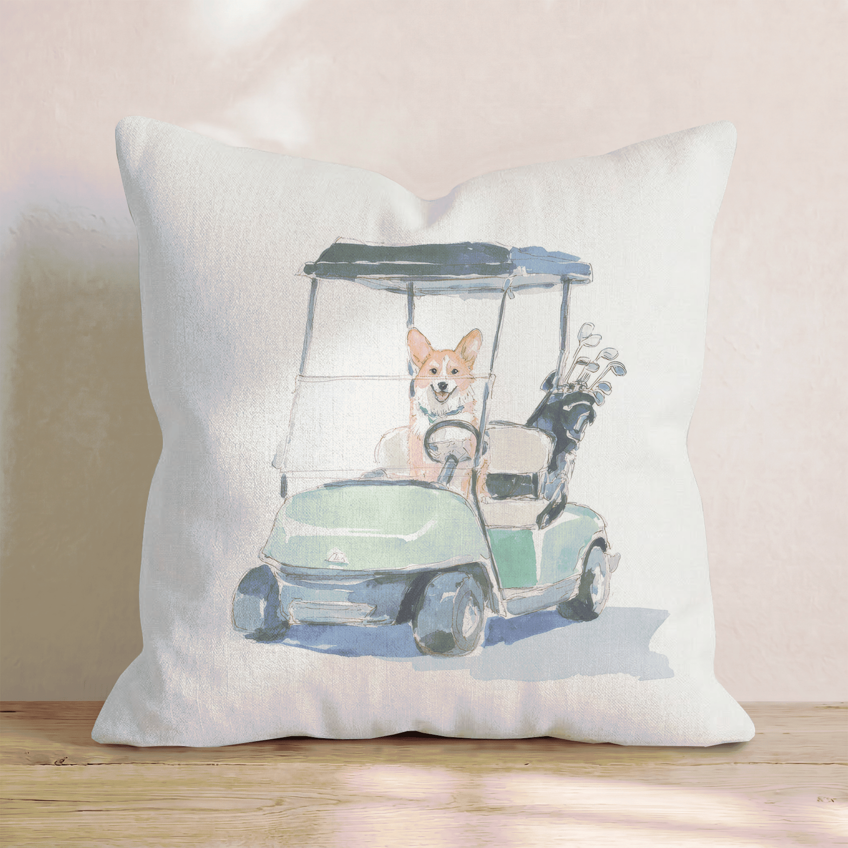 Golf Cart Corgi Throw Pillow - Hillcroft Home