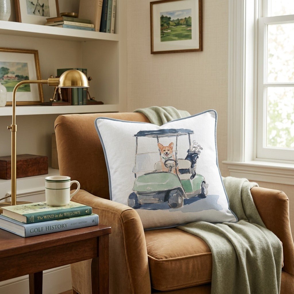 Golf Cart Corgi Throw Pillow - Hillcroft Home