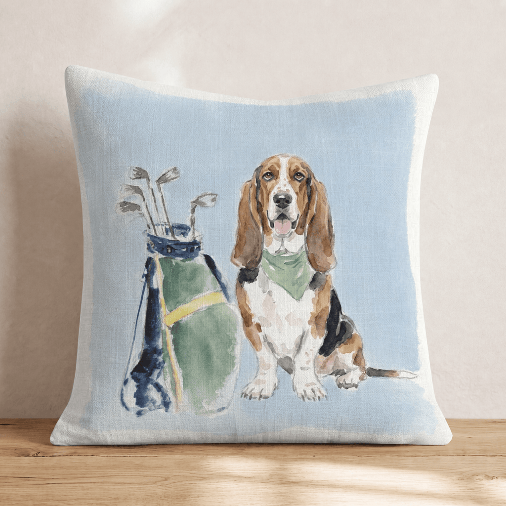 Golf Trip Basset Hound Throw Pillow - Hillcroft Home