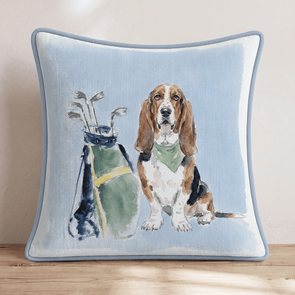 Golf Trip Basset Hound Throw Pillow - Hillcroft Home