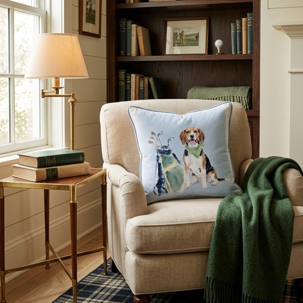 Golf Trip Beagle Throw Pillow - Hillcroft Home