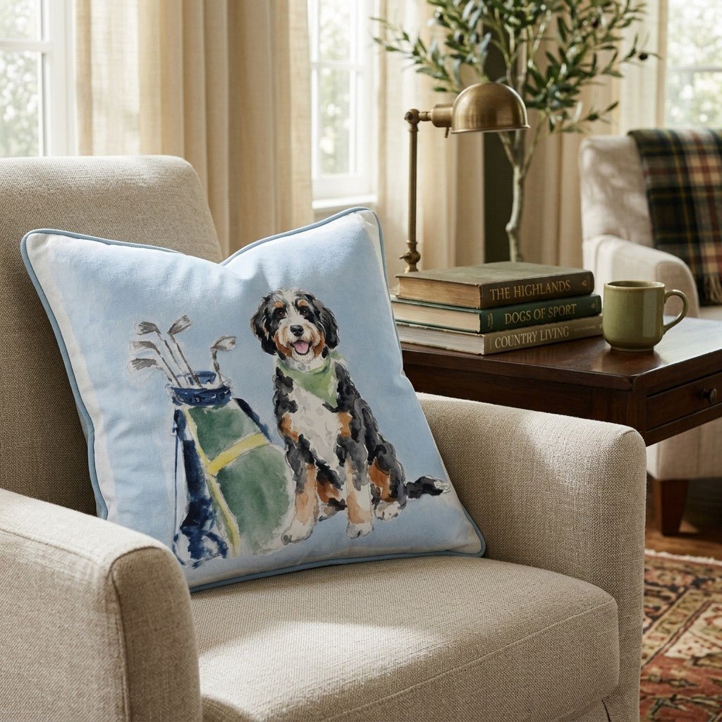 Golf Trip Bernedoodle Throw Pillow - Hillcroft Home