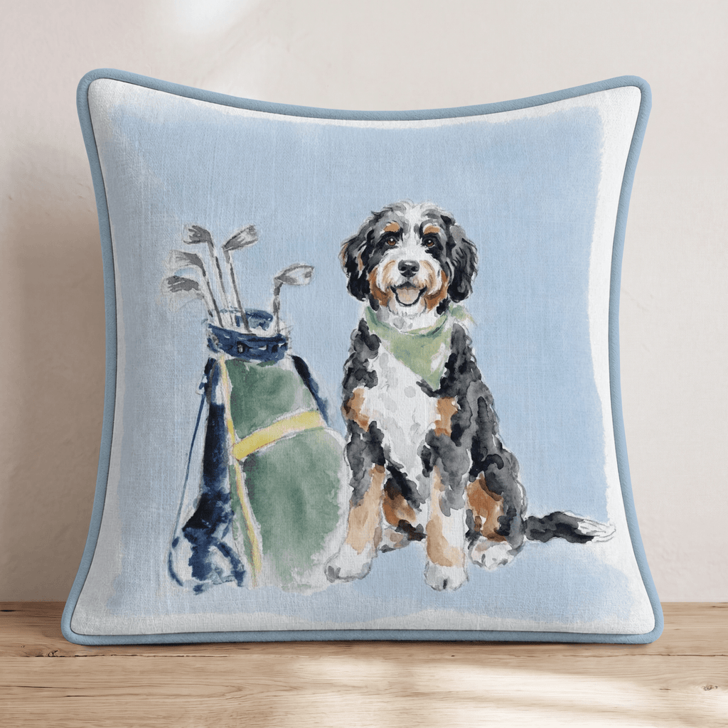 Golf Trip Bernedoodle Throw Pillow - Hillcroft Home