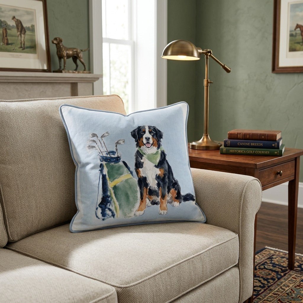Golf Trip Bernese Mountain Dog Throw Pillow - Hillcroft Home