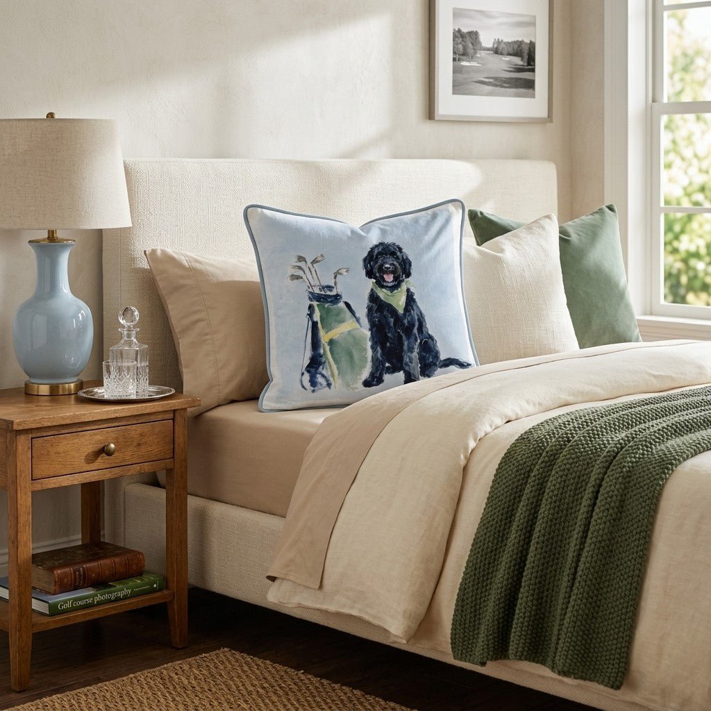 Golf Trip Black Goldendoodle Throw Pillow - Hillcroft Home