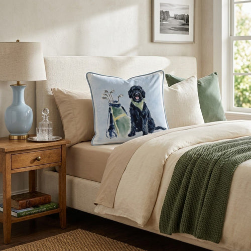Golf Trip Black Goldendoodle Throw Pillow - Hillcroft Home