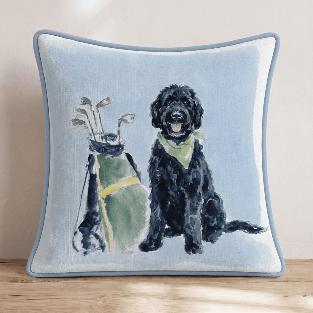 Golf Trip Black Goldendoodle Throw Pillow - Hillcroft Home