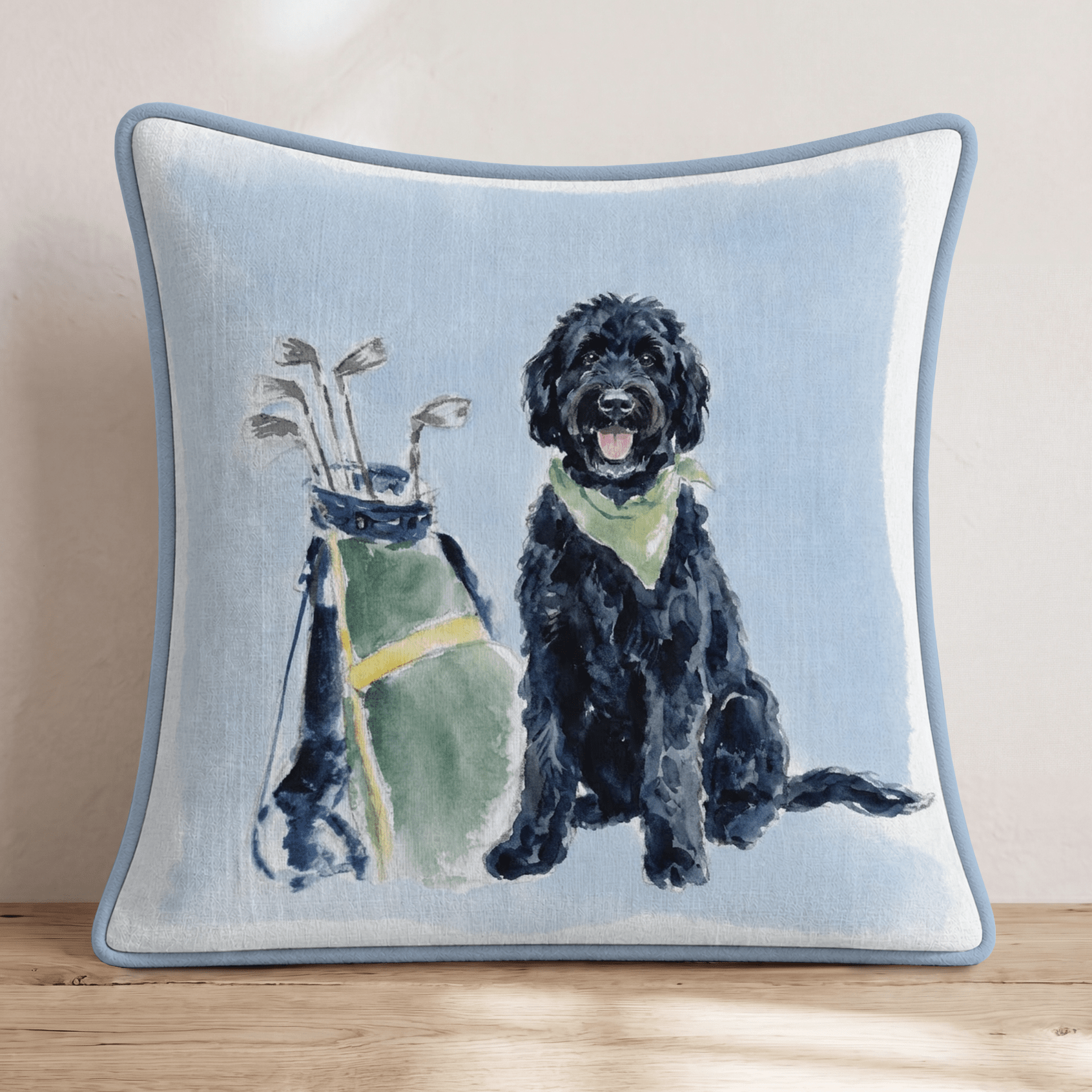 Golf Trip Black Goldendoodle Throw Pillow - Hillcroft Home