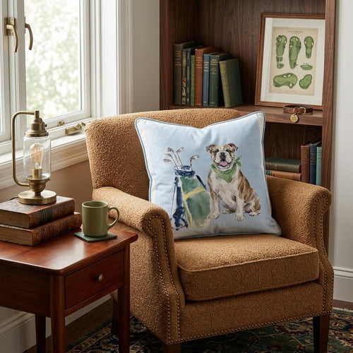 Golf Trip Bulldog Throw Pillow - Hillcroft Home