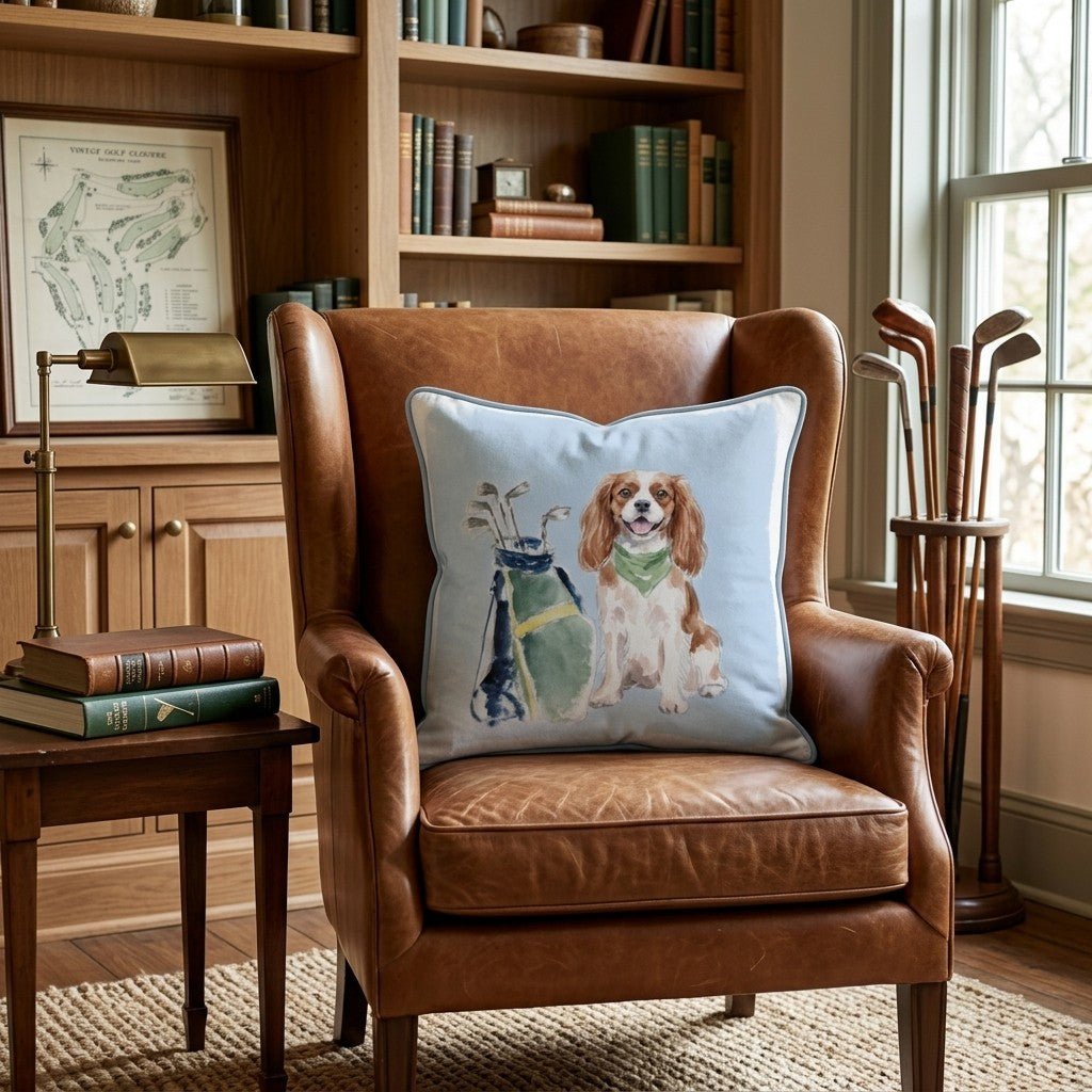 Golf Trip Cavalier King Charles Spaniel Throw Pillow - Hillcroft Home