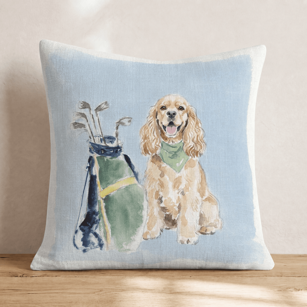 Golf Trip Cocker Spaniel Throw Pillow - Hillcroft Home