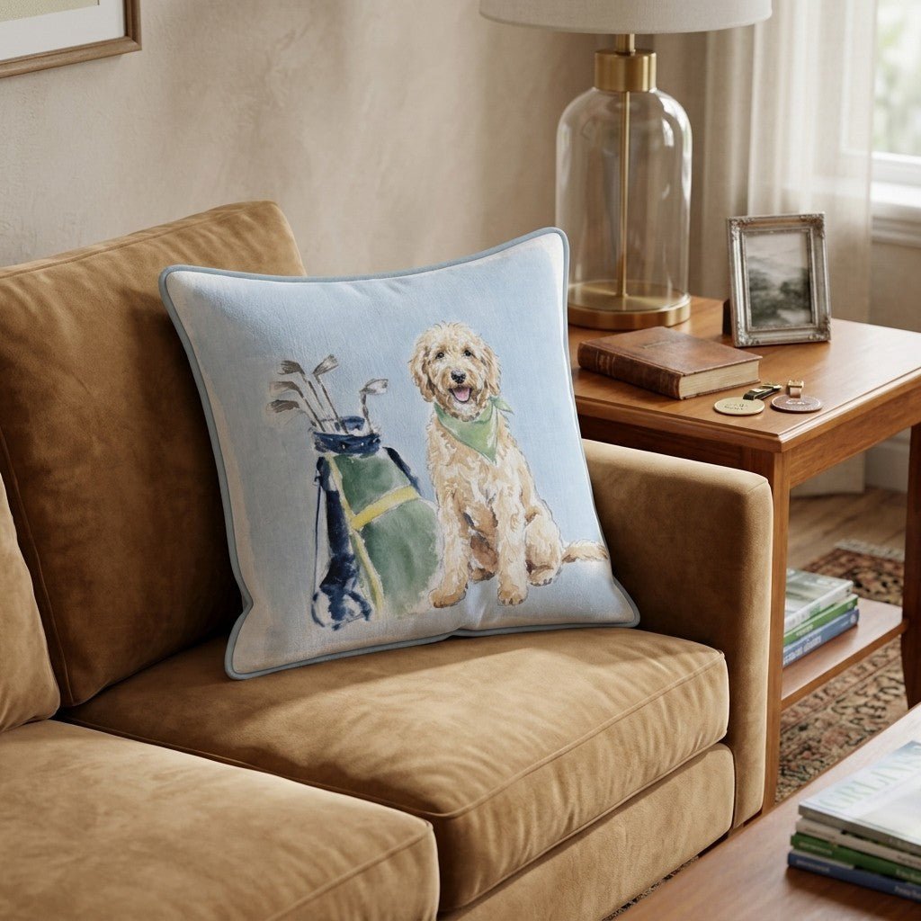 Golf Trip Goldendoodle Throw Pillow - Hillcroft Home