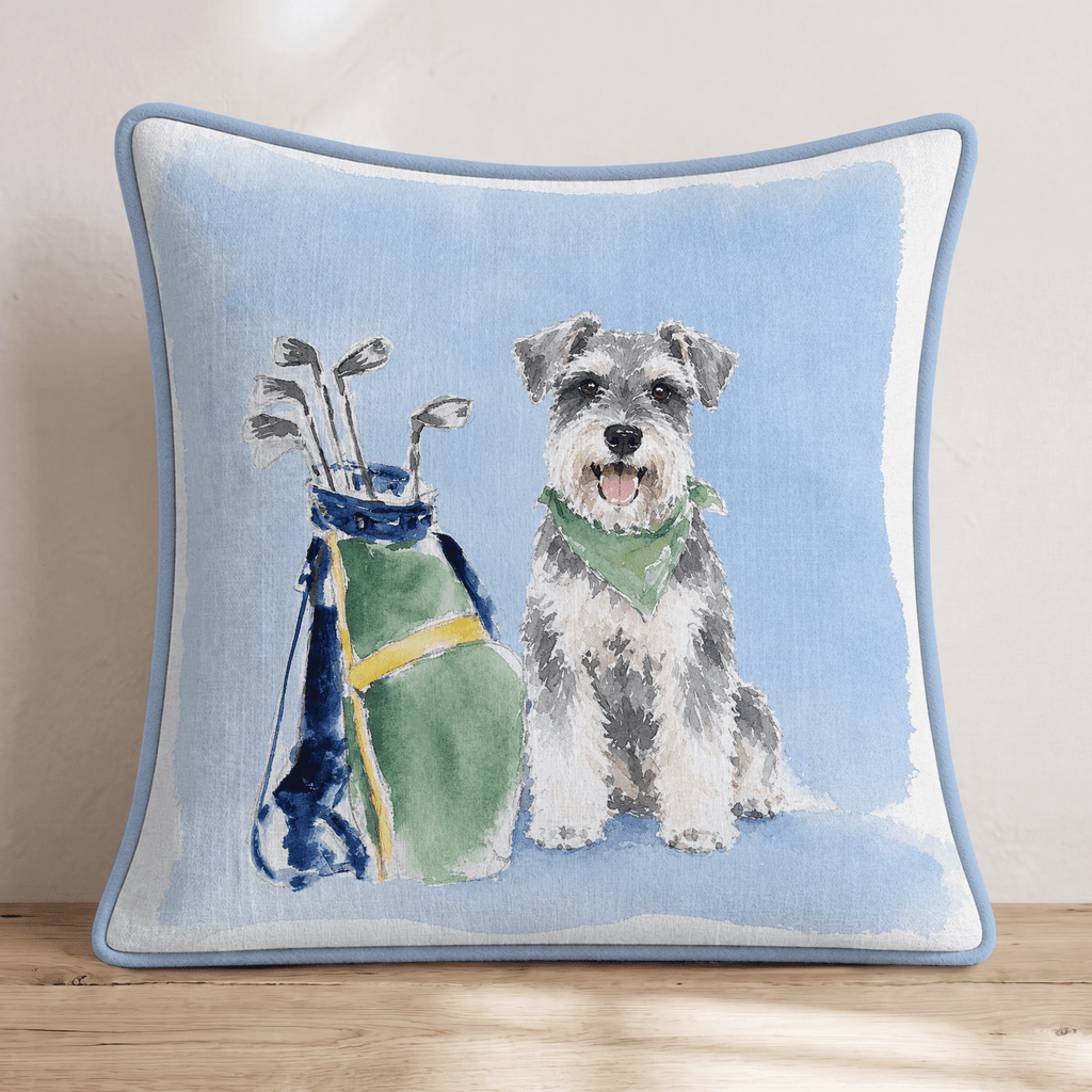 Golf Trip Miniature Schnauzer Throw Pillow - Hillcroft Home