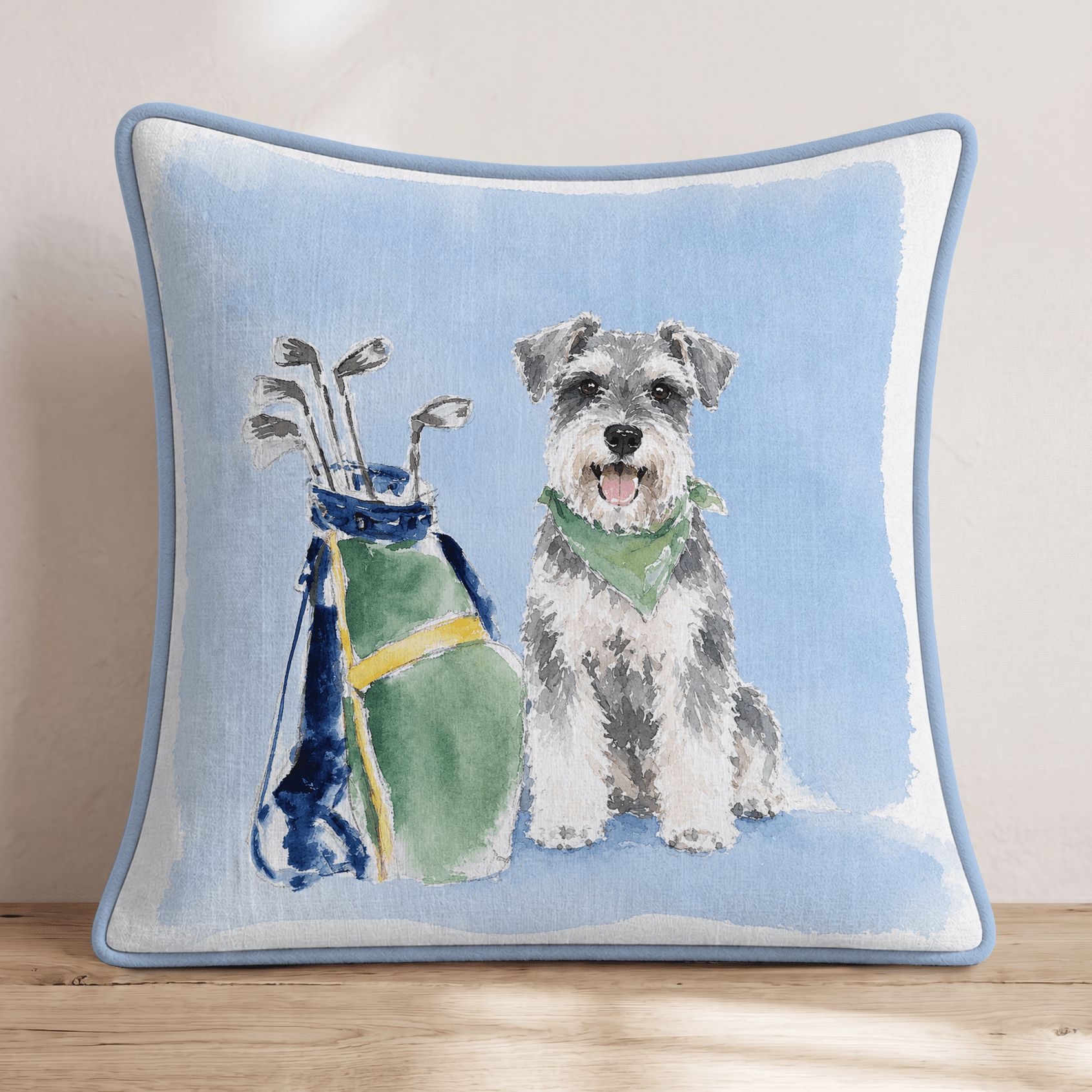 Golf Trip Miniature Schnauzer Throw Pillow - Hillcroft Home