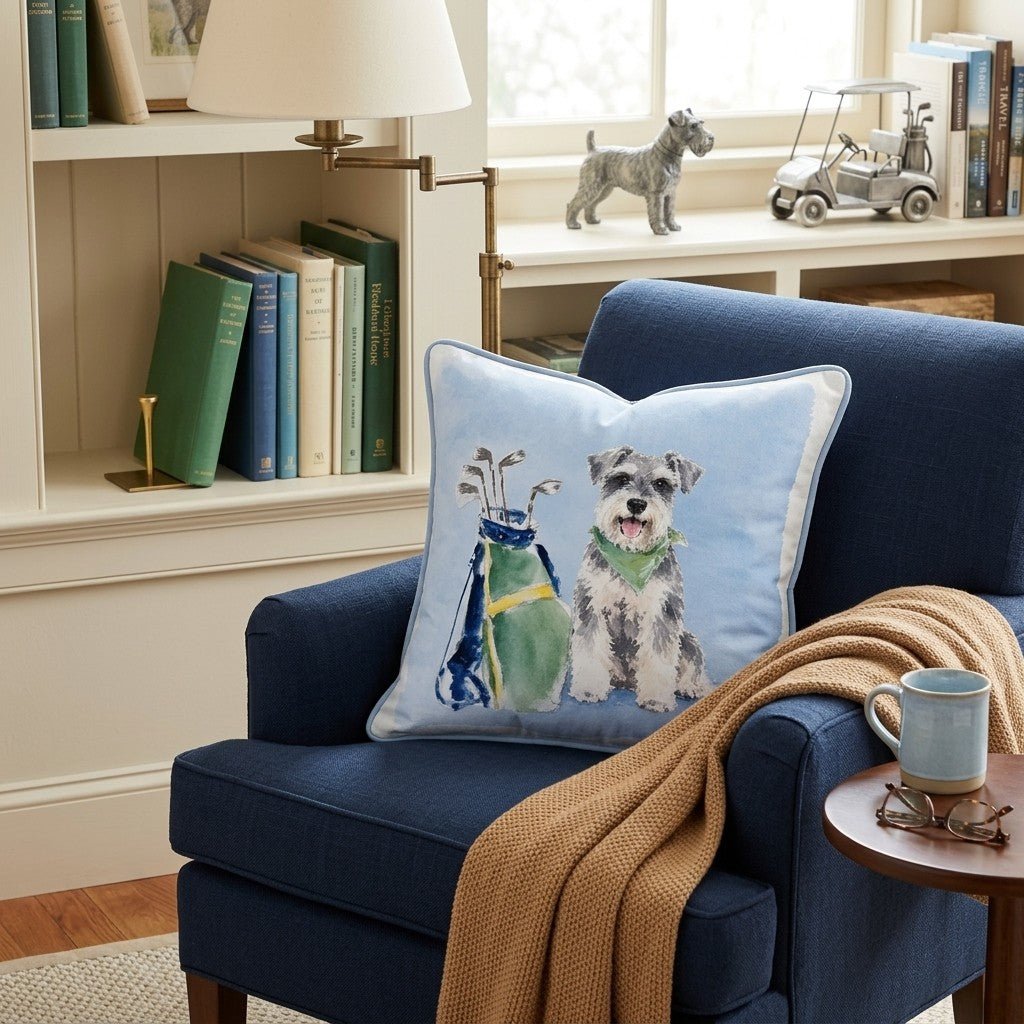 Golf Trip Miniature Schnauzer Throw Pillow - Hillcroft Home