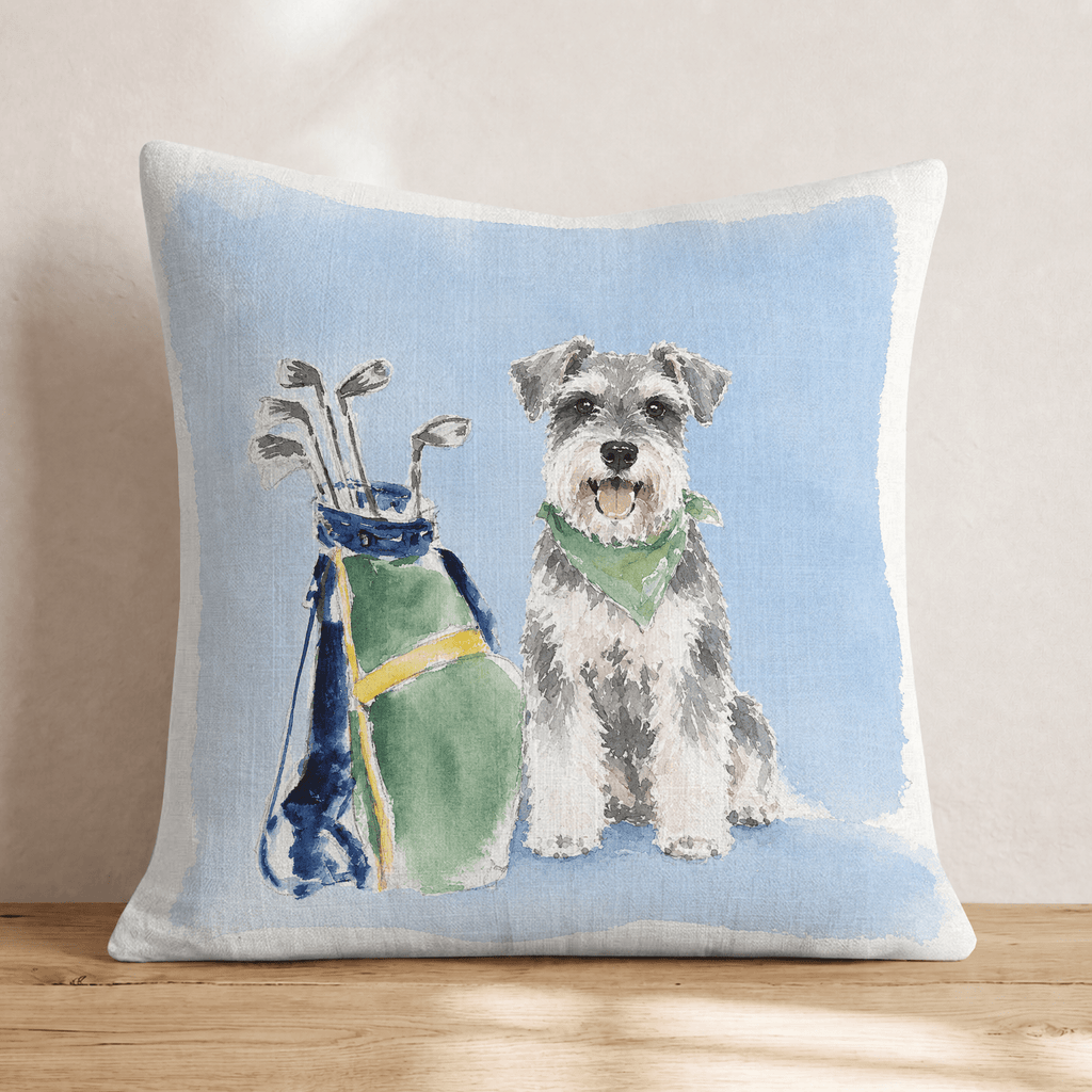 Golf Trip Miniature Schnauzer Throw Pillow - Hillcroft Home