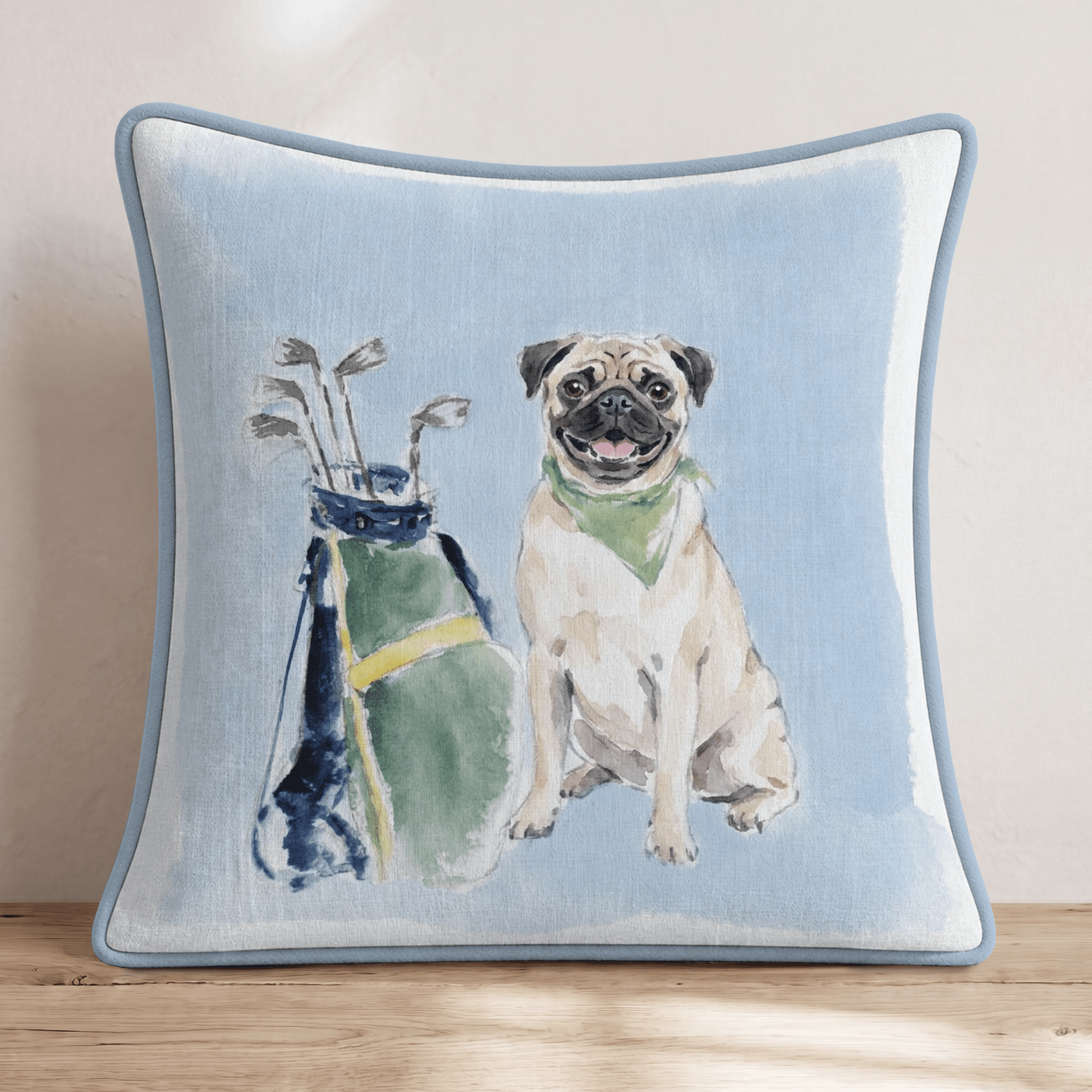 Golf Trip Pug Throw Pillow - Hillcroft Home
