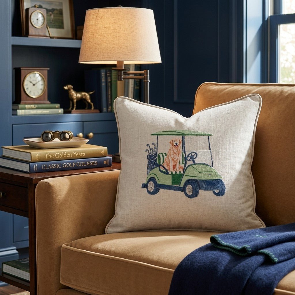 Golfing Golden Throw Pillow - Hillcroft Home