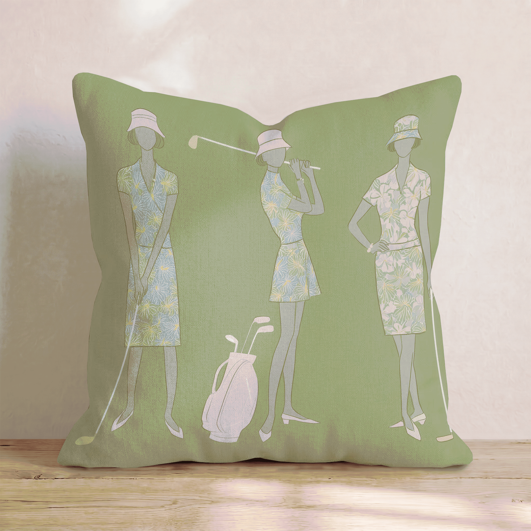 Golfing Ladies Throw Pillow - Hillcroft Home