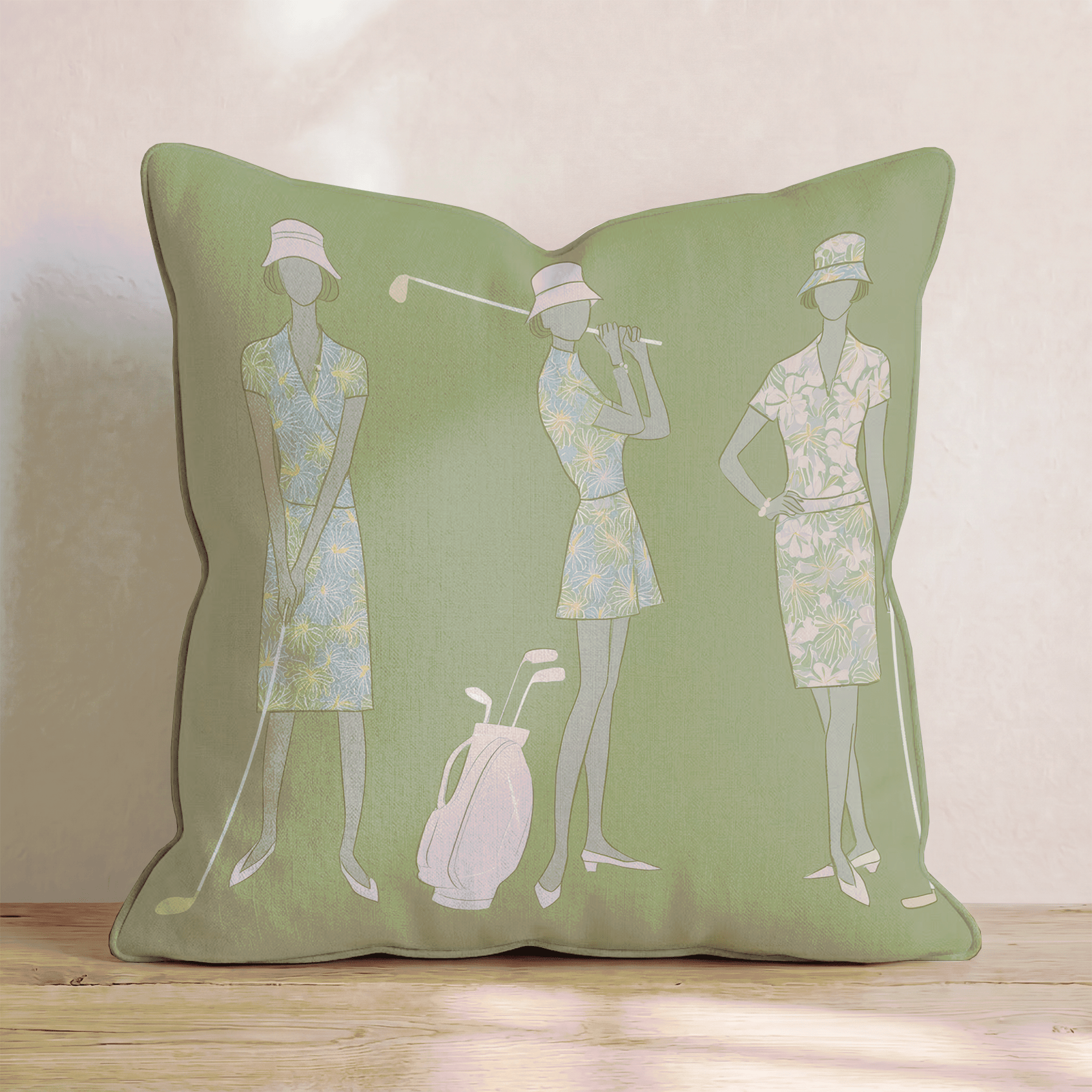 Golfing Ladies Throw Pillow - Hillcroft Home