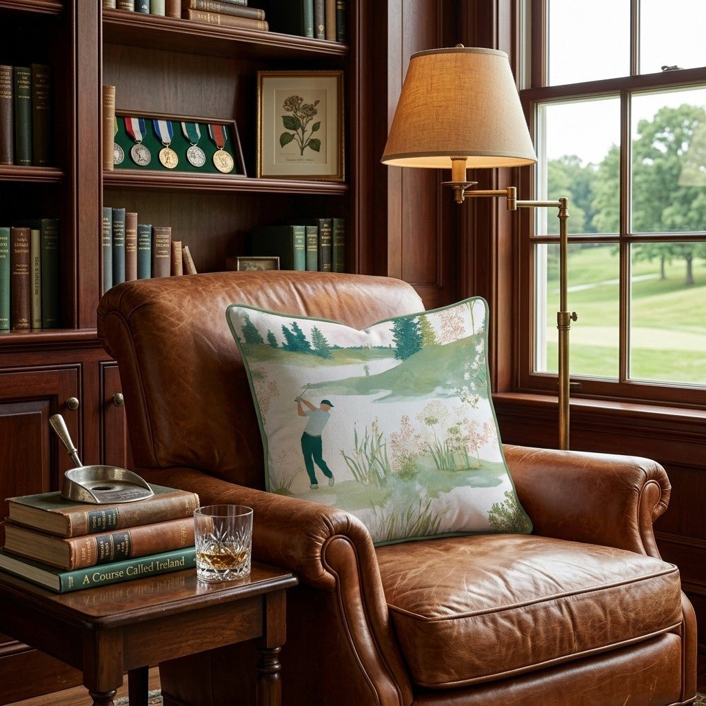 Golfing Scene Throw Pillow - Hillcroft Home
