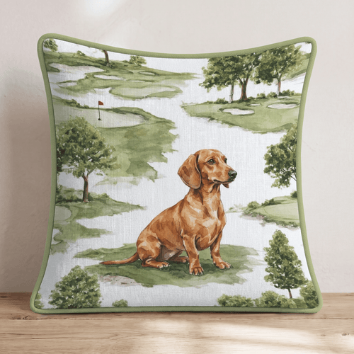 Golfing with Dachshund Throw Pillow - Hillcroft Home