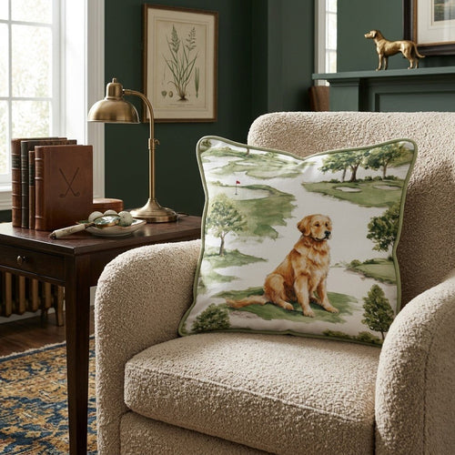 Golfing with Golden Retriever Throw Pillow - Hillcroft Home