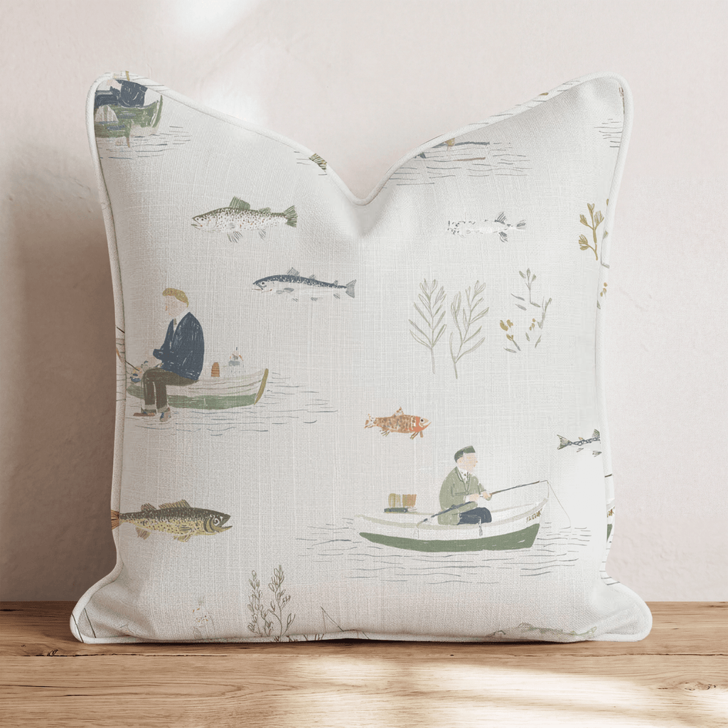 Gone Fishing Toile Throw Pillow - Hillcroft Home