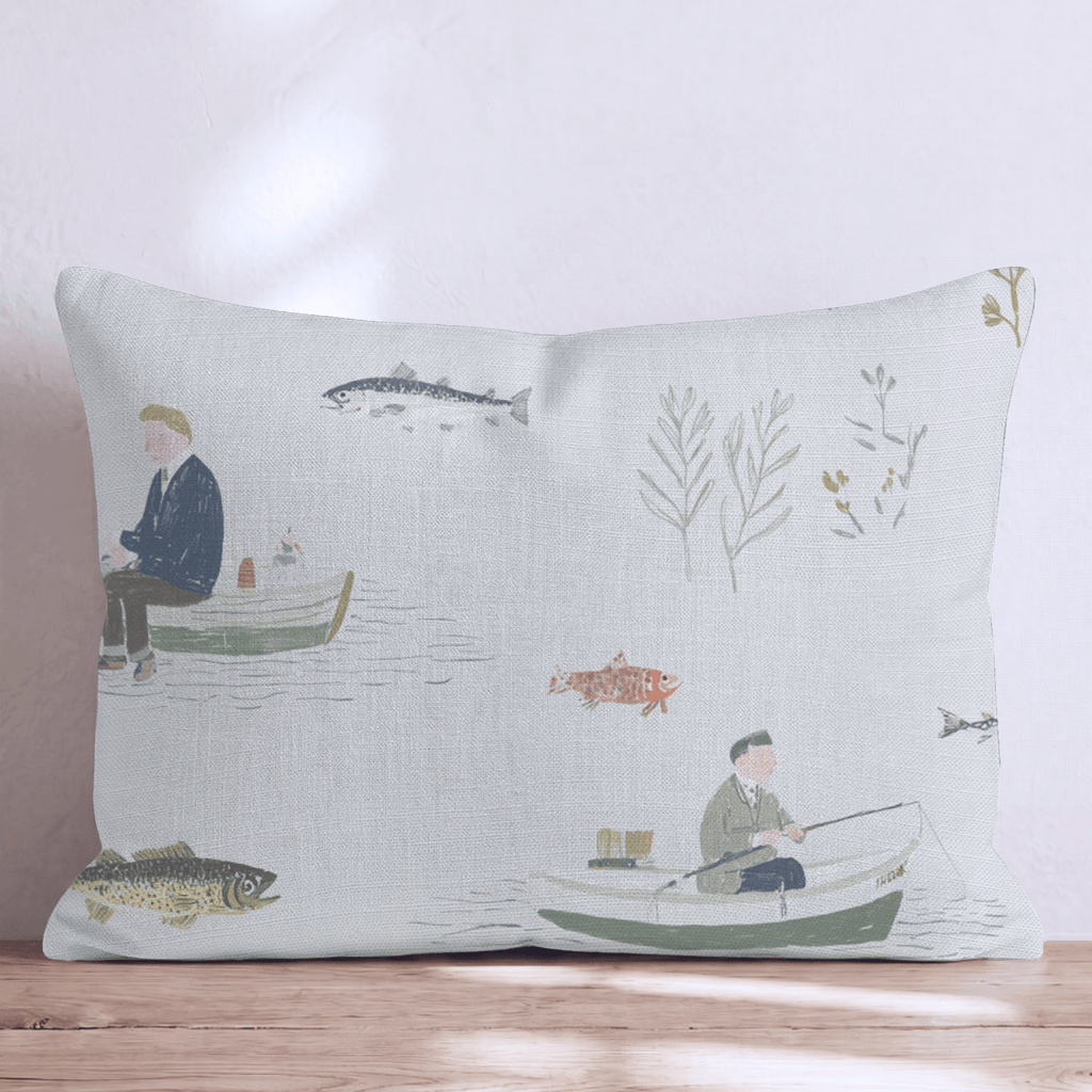 Gone Fishing Toile Throw Pillow - Hillcroft Home