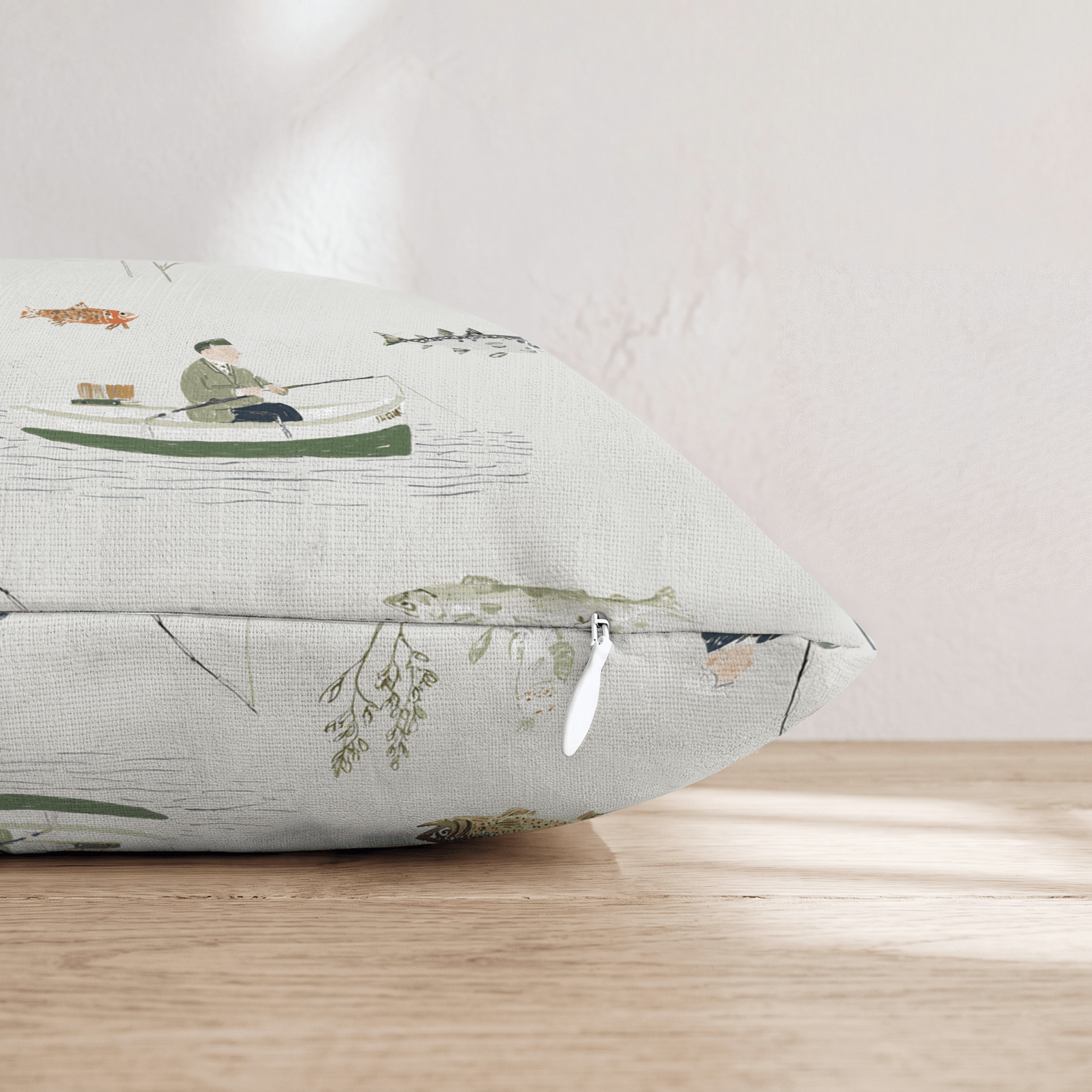 Gone Fishing Toile Throw Pillow - Hillcroft Home