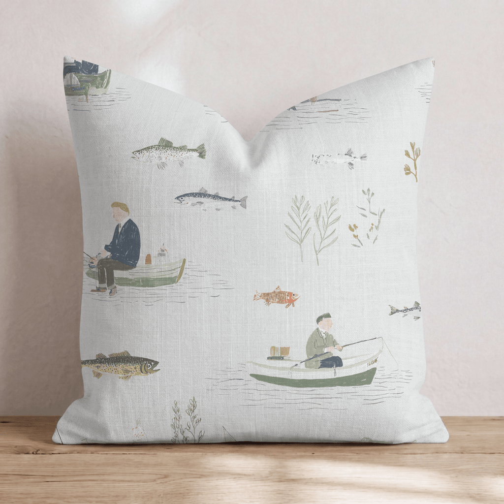 Gone Fishing Toile Throw Pillow - Hillcroft Home