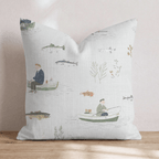 Gone Fishing Toile Throw Pillow - Hillcroft Home