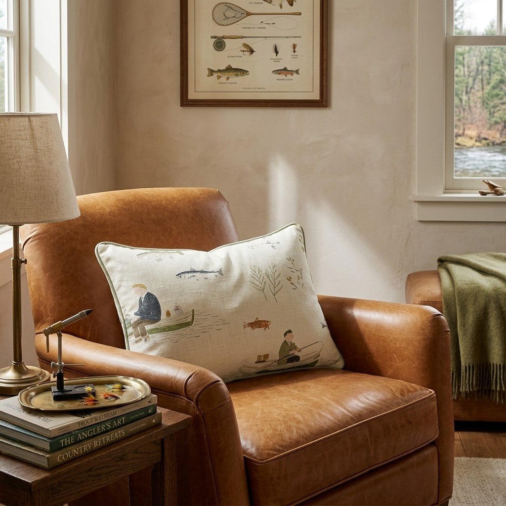 Gone Fishing Toile Throw Pillow - Hillcroft Home