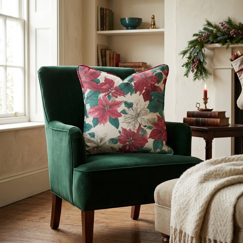 Grandma Poinsettas Throw Pillow - Hillcroft Home