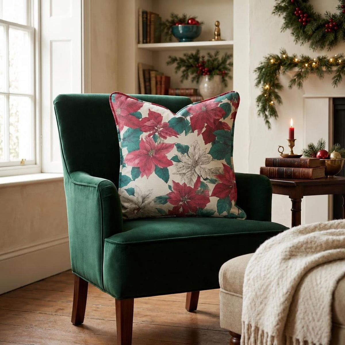 Grandma Poinsettas Throw Pillow throw pillow - Hillcroft Home