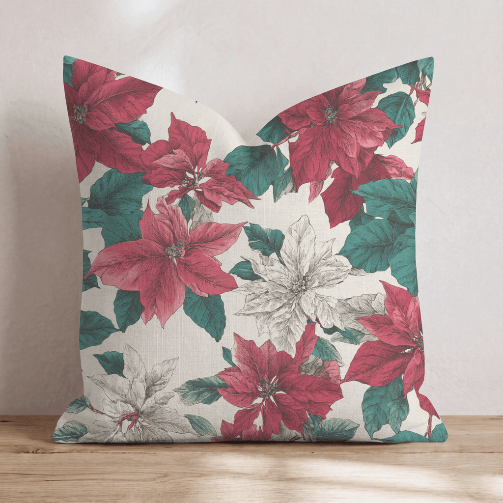 Grandma Poinsettas Throw Pillow - Hillcroft Home