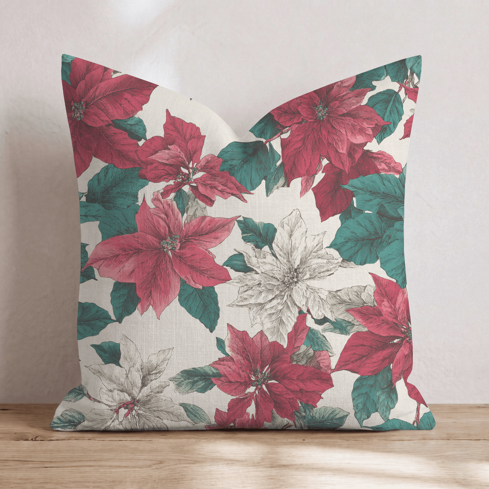 Grandma Poinsettas Throw Pillow - Hillcroft Home
