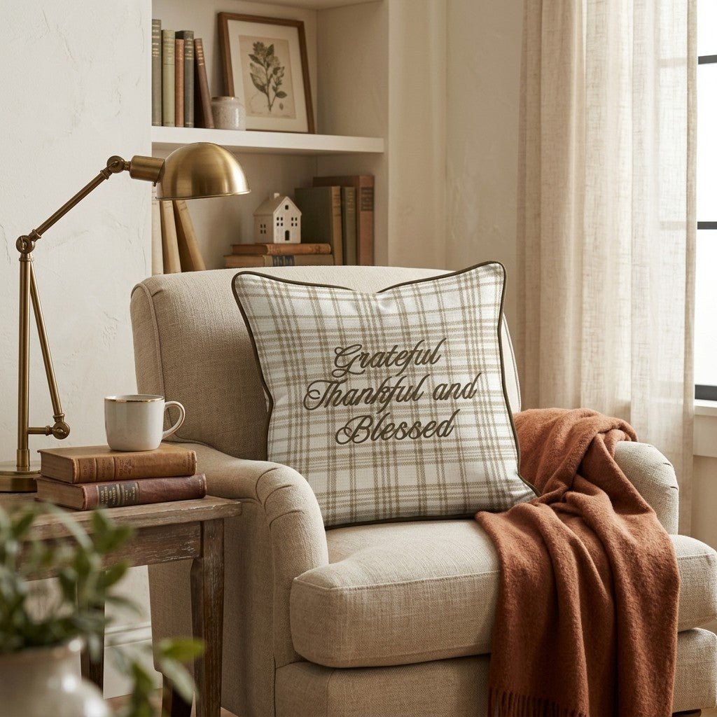 Grateful Thankful and Blessed Throw Pillow - Hillcroft Home
