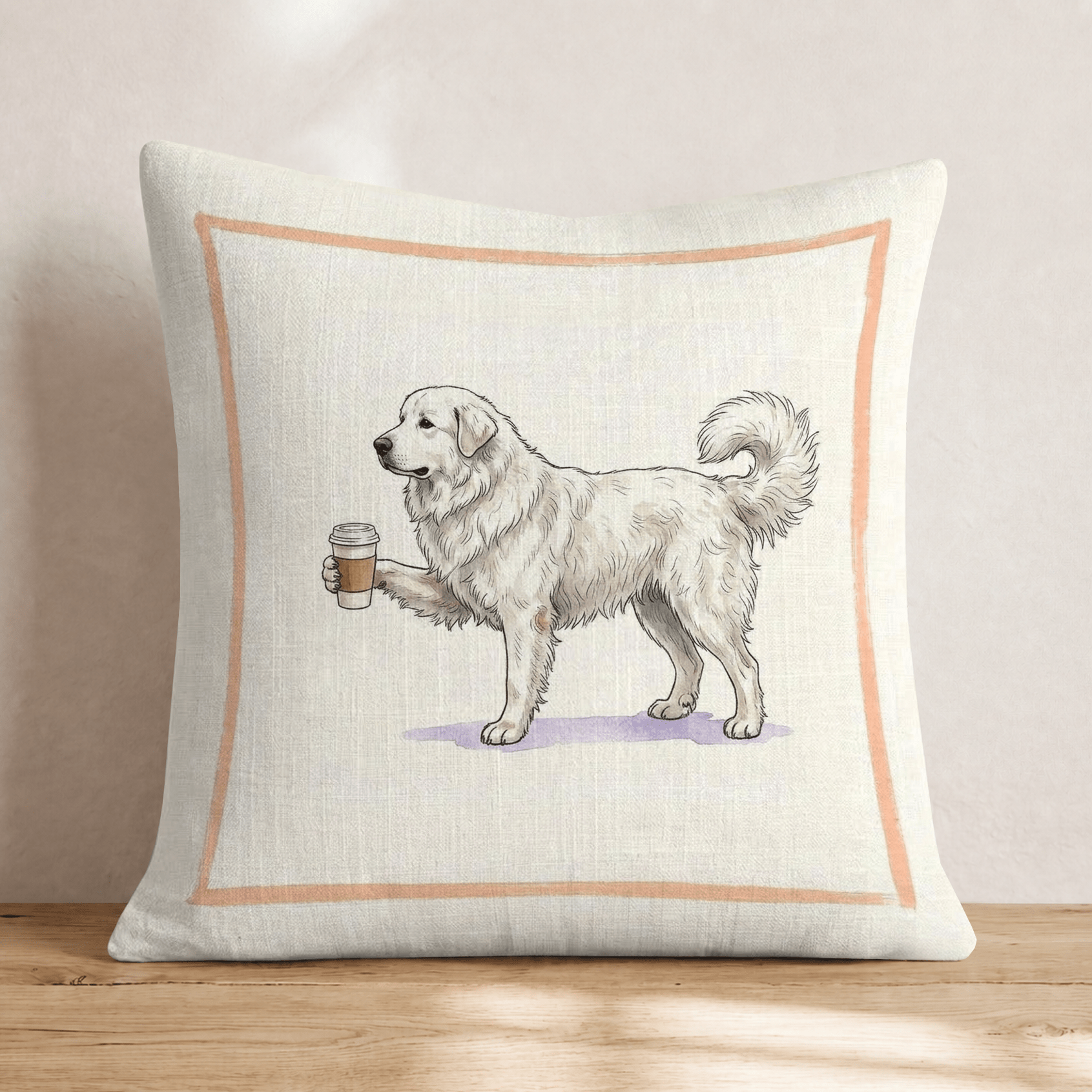 Great Pyrenees Coffee Throw Pillow - Hillcroft Home