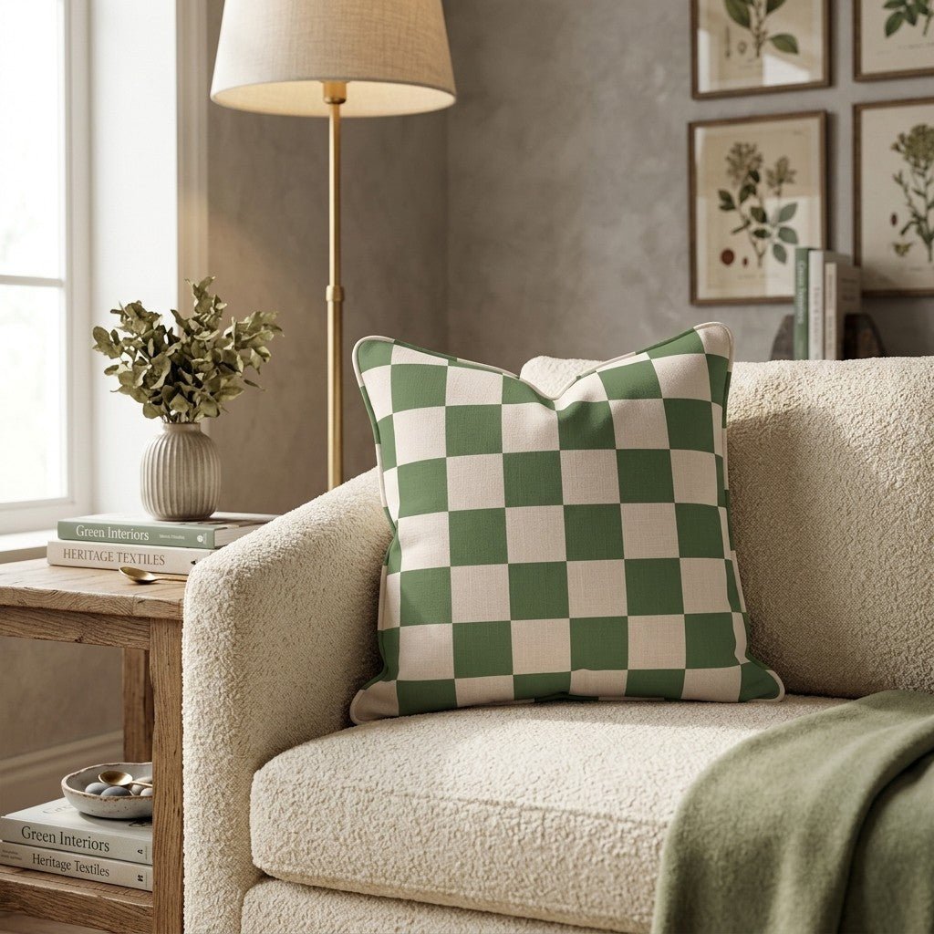 Green Checkered Throw Pillow - Hillcroft Home