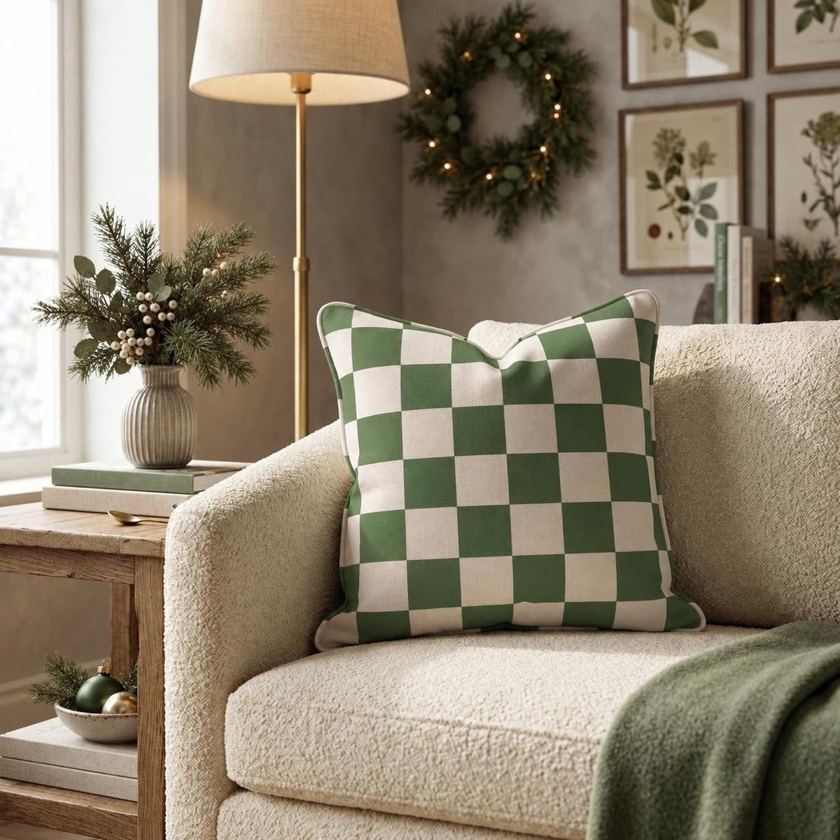 Green Checkered Throw Pillow throw pillow - Hillcroft Home