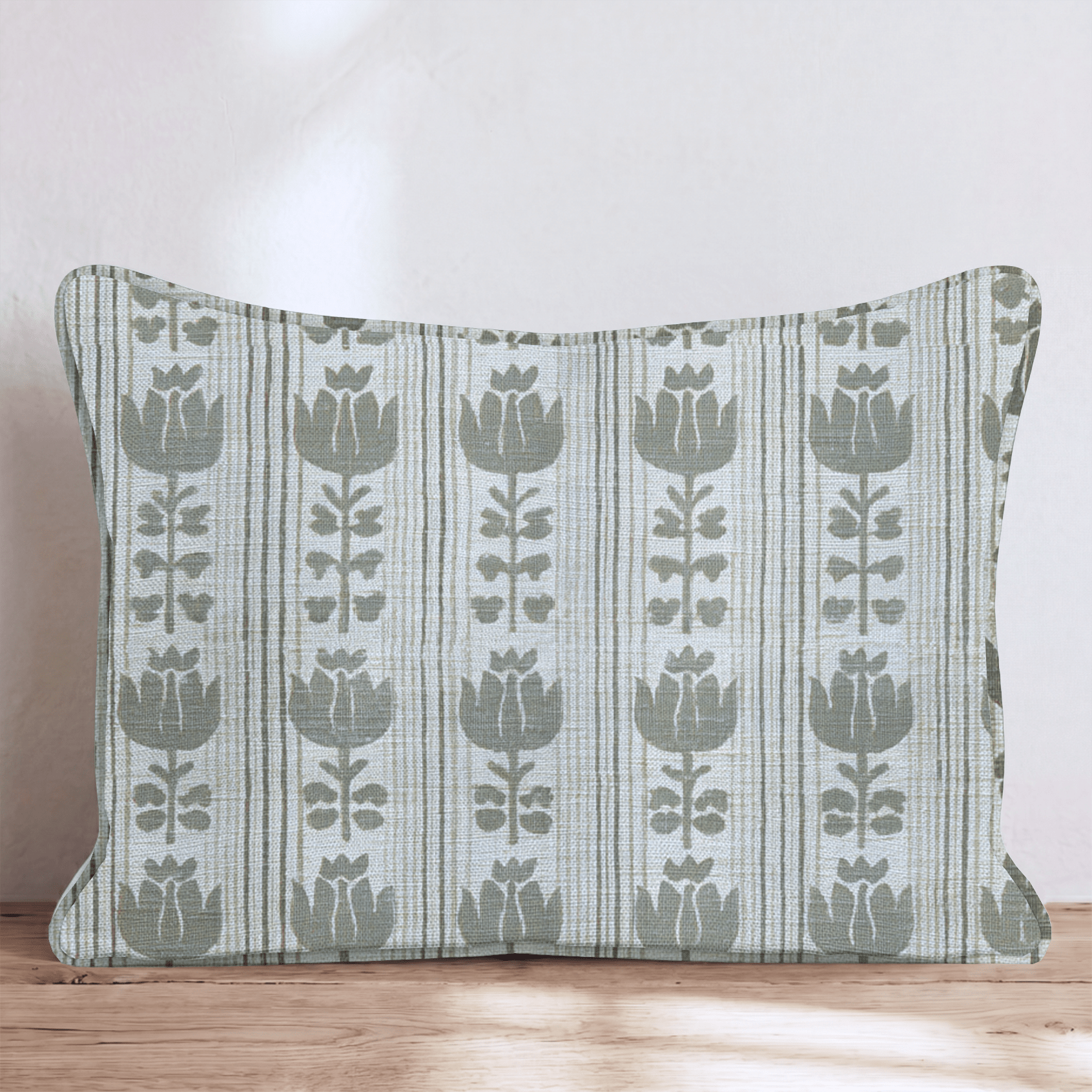 Green Grey Rows Throw Pillow - Hillcroft Home