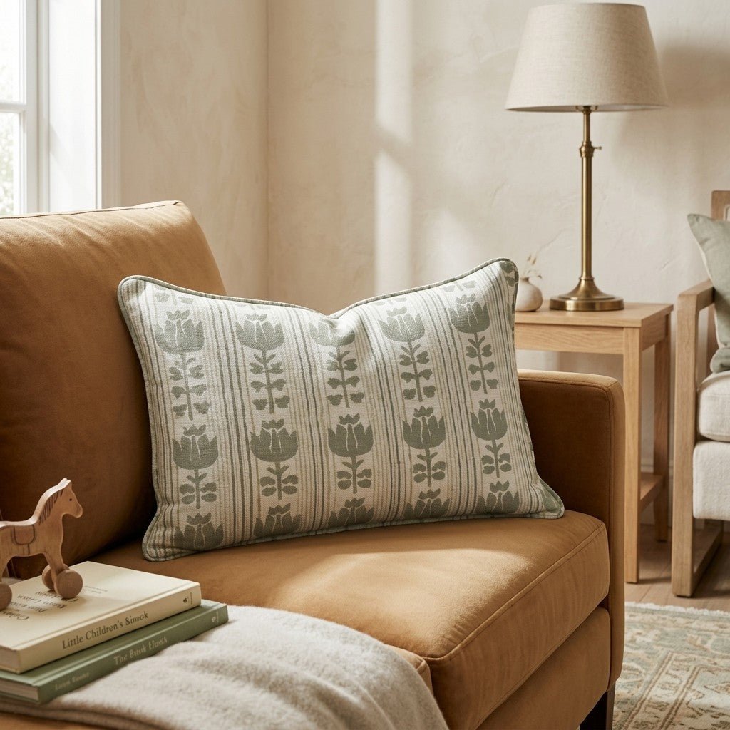 Green Grey Rows Throw Pillow - Hillcroft Home