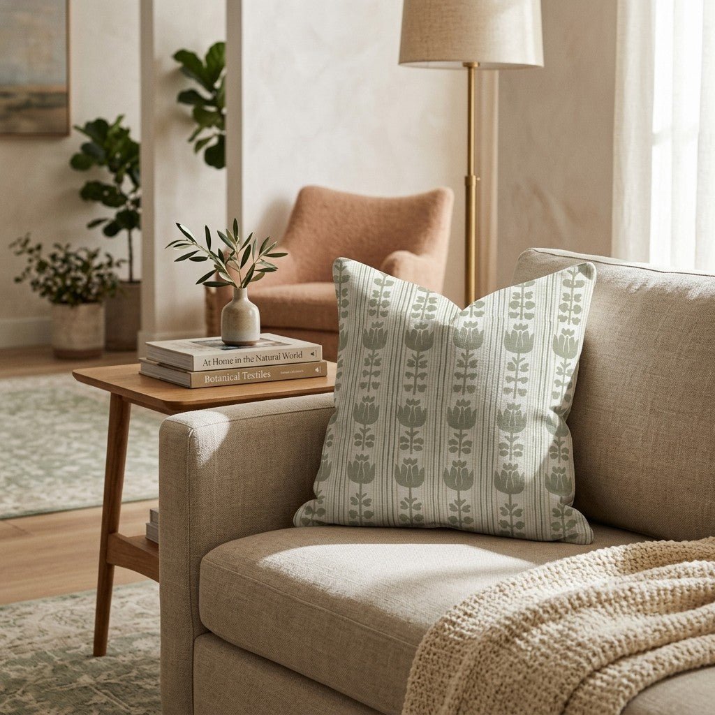 Green Grey Rows Throw Pillow - Hillcroft Home