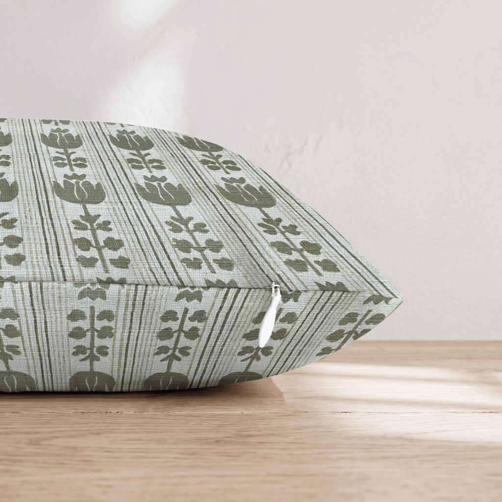 Green Grey Rows Throw Pillow - Hillcroft Home