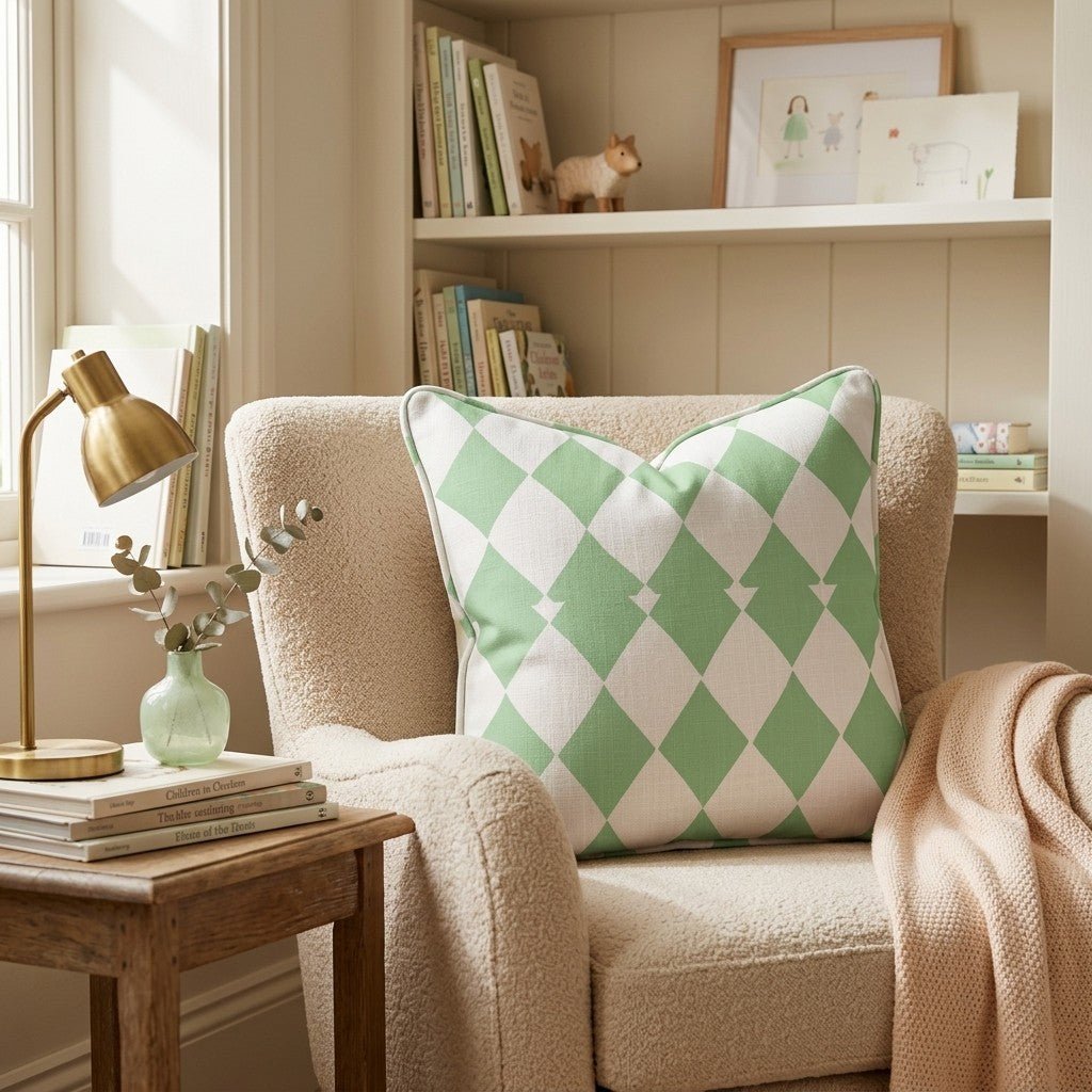 Green Harlequin Diamond Throw Pillow - Hillcroft Home
