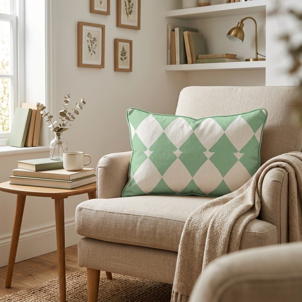 Green Harlequin Diamond Throw Pillow - Hillcroft Home